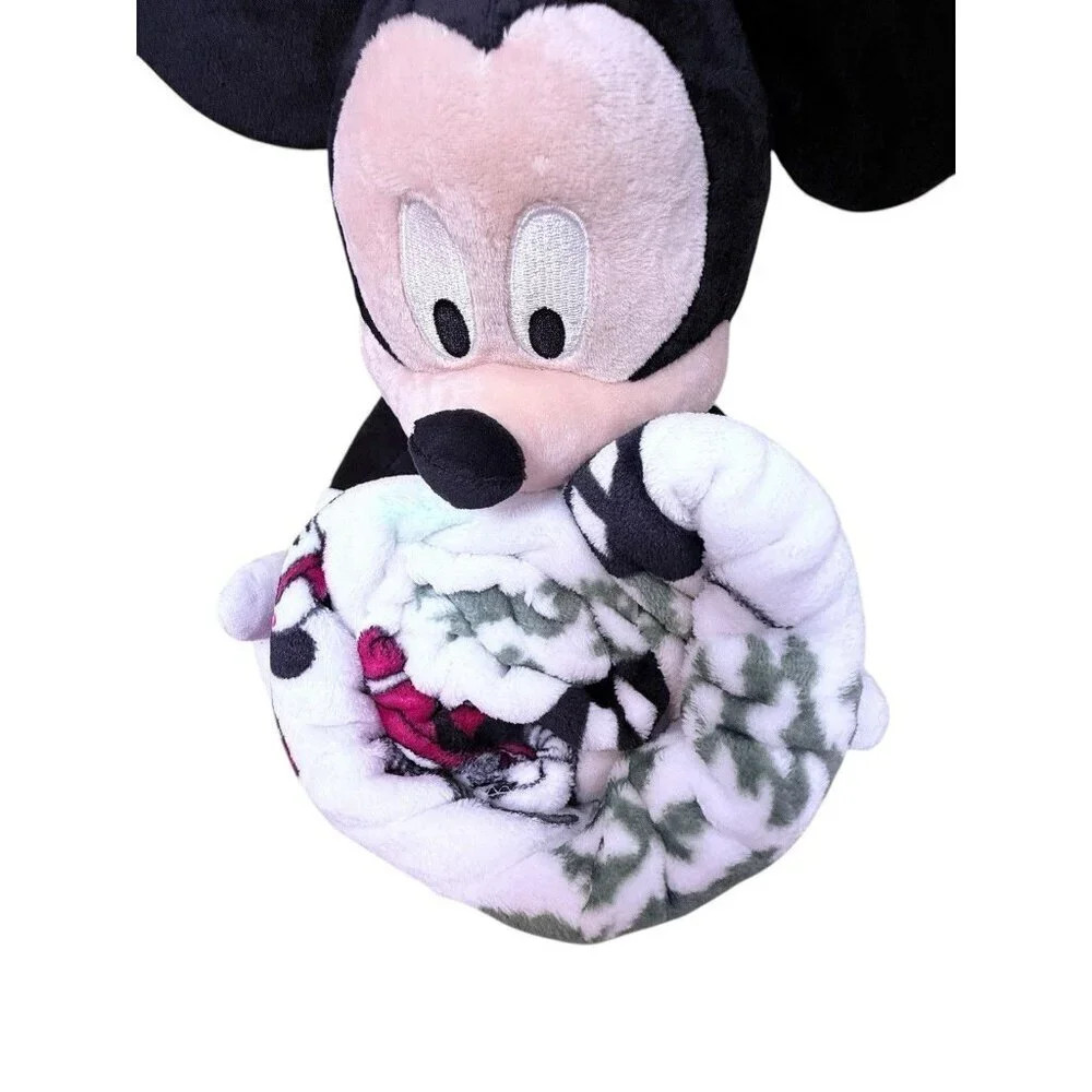 Disney Mickey Mouse 19” Buddy Plush Toy Plus Holiday Winter 50”x60” Throw NWT